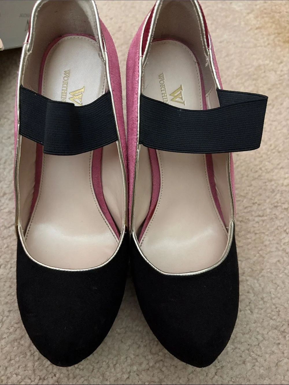 Worthington Pink, Burgundy & Black Suede Wedge Pumps